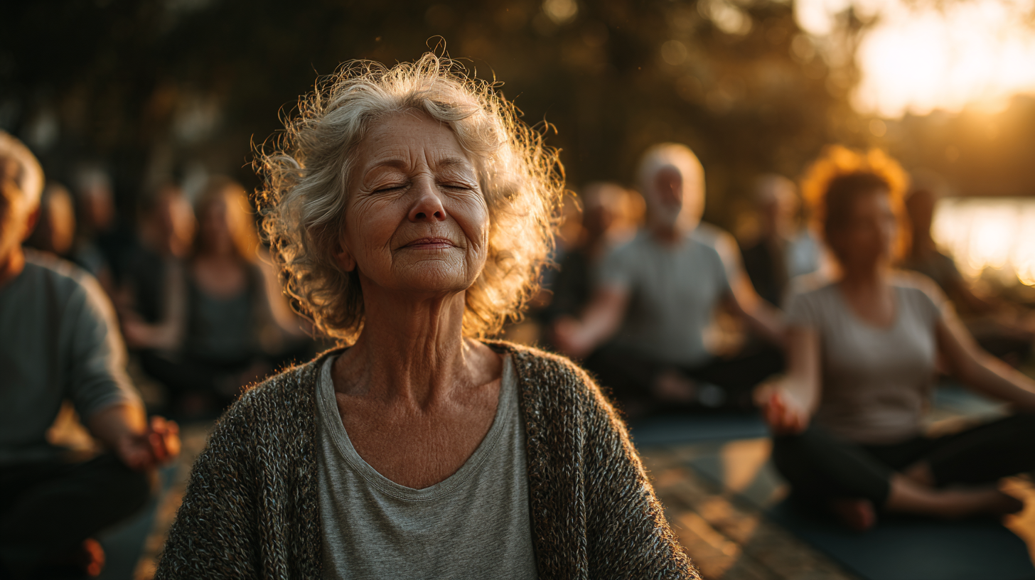Група людей виконує творчі рухи на свіжому повітрі
